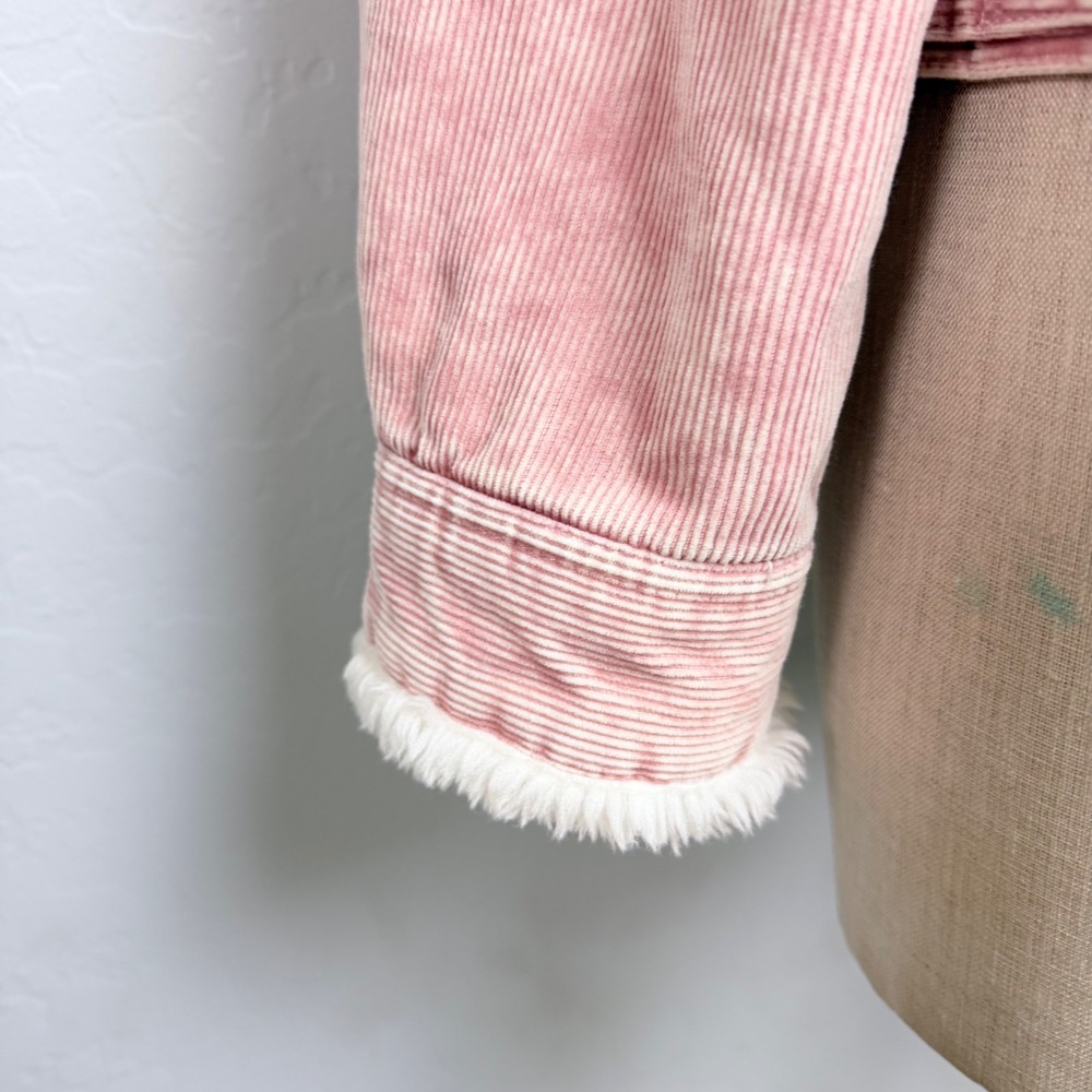 Lucky Brand Pink Corduroy Sherpa Collar Trucker Jacket Womens Medium M - Picture 6 of 11